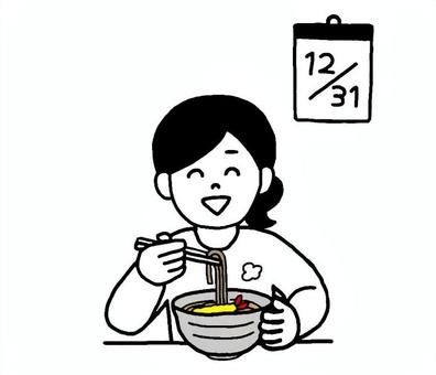 年越し蕎麦を食べる女性 蕎麦,年越し蕎麦,人物,食べ物,女性,麺類,外食,食事,大晦日,年末のイラスト素材