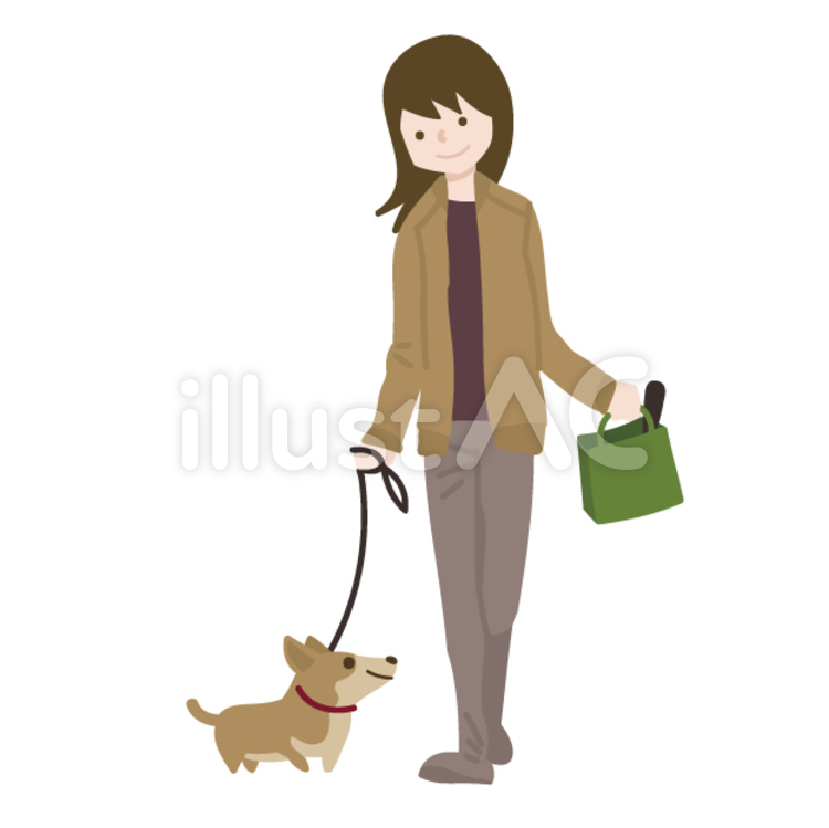 楽しく散歩 女性,散歩,ペットのイラスト素材