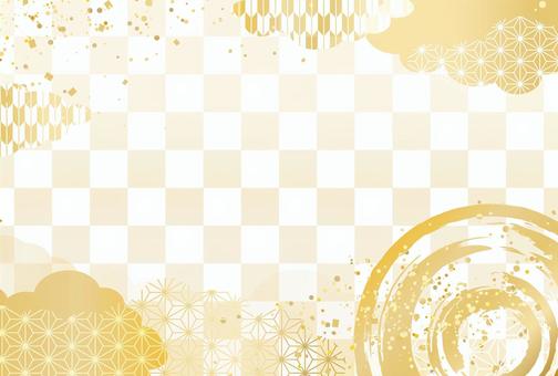 年賀状・お祝いに使える和柄・和風背景 年賀状・お祝いに使える和柄・和風背景 お正月,年賀状,和風,正月,市松模様,お祝い,和,金,フレーム,枠のイラスト素材