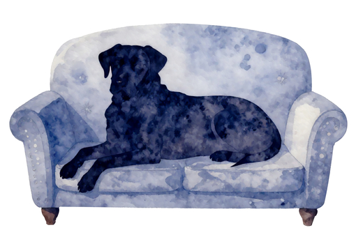 sofaに座る犬のイラスト 犬,ペット,休む,ソファ,休息,リラックス,水彩画,シルエット,動物,休憩のイラスト素材