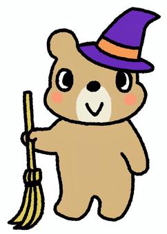 うすちゃクマ 8 ハロウィン　ほうき クマ,ハロウィン,ほうき,魔女の帽子,うすちゃ,手描き,かわいい,ゆるい,シンプル,アイコンのイラスト素材