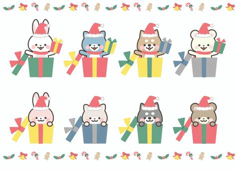 プレゼントに入った動物セット クリスマス,プレゼント,動物,かわいい,いぬ,ねこ,くま,うさぎ,しろくま,柴犬のイラスト素材