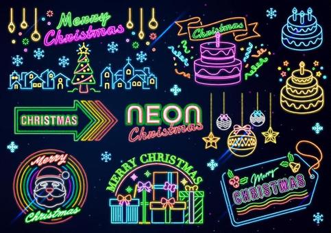 ネオンのクリスマス① ネオンのクリスマス① アピアランス,グラフィックスタイル,装飾文字,打ち込み,編集可能,テキスト,ネオン,レトロ,キラキラ,街並みのイラスト素材
