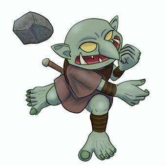 ゴブリン　革鎧　投石 trpg,ゴブリン,モンスター,立ち絵,コマ,ファンタジー,敵のイラスト素材