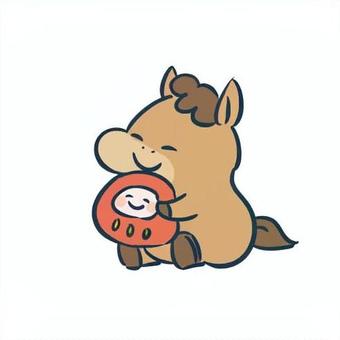 馬/笑う/だるま 馬,笑う,だるま,動物,かわいいのイラスト素材