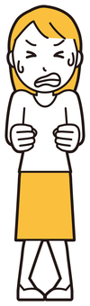 ロングヘア女性(黄)-485-全身 悔しい,女性,女の子,人物,かわいい,我慢,ストレス,力む,怒る,失敗のイラスト素材