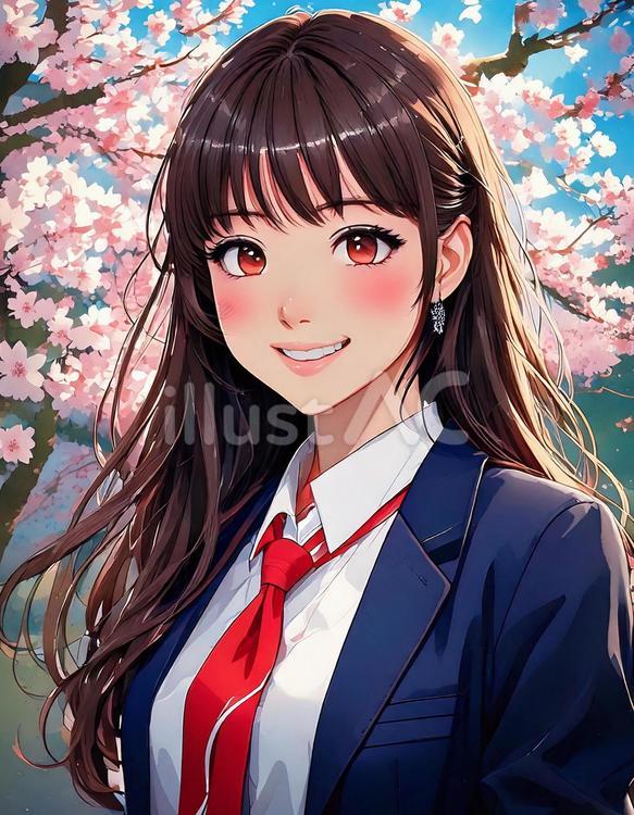 桜の木の前で 人物,女性,1人のイラスト素材