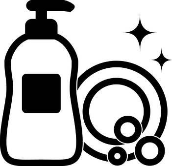 ピクトグラムの黒の食器洗剤です。 ピクトグラム,食器洗剤,シンプル,洗剤,キッチン,台所,皿洗い,泡,清掃,手洗いのイラスト素材