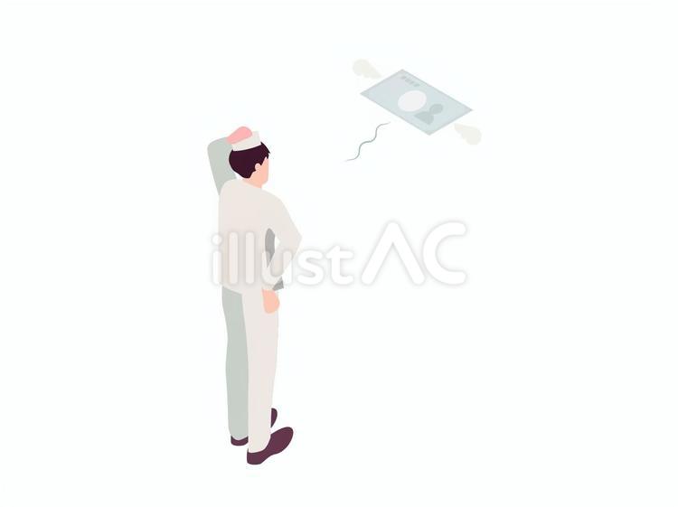 お金が逃げて困る店主のアイソメ 店主,人物,男性のイラスト素材