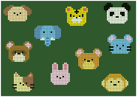 かわいいビーズで作られた動物の顔 ビーズ,動物,顔,キャラクター,かわいい,工作,ビーズアート,遊び,ドット,犬のイラスト素材