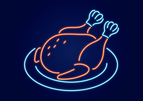 ネオン_ローストチキン ネオン,チキン,ローストチキン,七面鳥,肉,料理,クリスマス,サイン,看板,ライトのイラスト素材