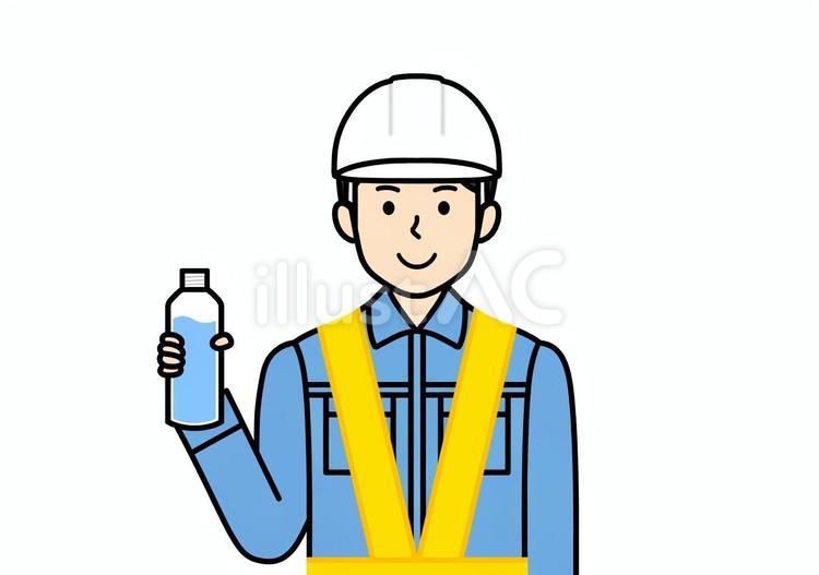熱中症予防・熱中症対策をする作業員の男性 水分補給,ペットボトル,飲み物のイラスト素材