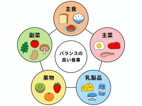 バランスの良い食事 主食,主菜,副菜,乳製品,果物,献立,食事,食品,食生活,栄養素のイラスト素材