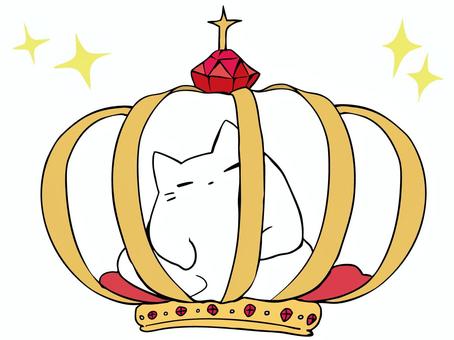 王冠 in ねこ ねこ,白猫,王冠,宝石,キラキラ,あぐら,トップ,一位,主線あり,イメージのイラスト素材