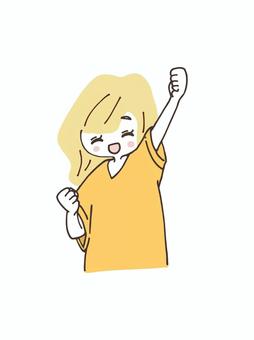 ガッツポーズの女性 女性,20代,30代,バストアップ,シンプル,笑顔,手描き,日常,優しい,olのイラスト素材