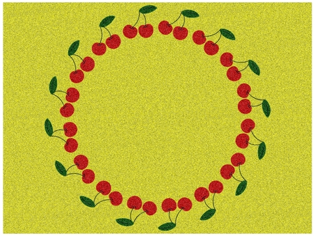 サクランボのフレ−ム　円　黄色 サクランボ,さくらんぼ,フレ−ム,ポストカード,メッセージカード,ザラザラ,ノイズ,黄色,円,丸のイラスト素材