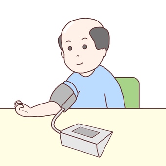 血圧を測る男性 上半身,血圧,血圧計,健康,診断,管理,測る,測定,セルフ,チェックのイラスト素材