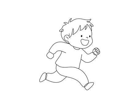 【動作絵】走る男の子 動作絵,絵カード,子供,男の子,走る,言語聴覚療法,療育,ラインアート,シンプル,元気のイラスト素材