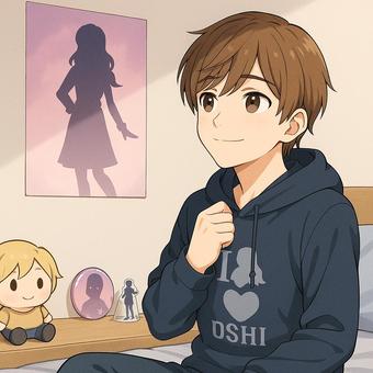 ポスターを見つめる推し活少年