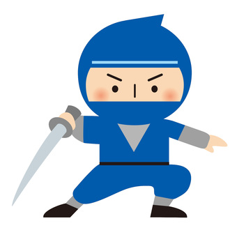 刀を構える忍者・青 忍者,人物,全身,歴史,忍び,忍術,日本,戦国,着物,かわいいのイラスト素材