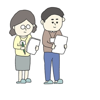男性と女性　指導員 指導員,巡回指導,男性,女性,メモ,鉛筆,監査,監査員のイラスト素材