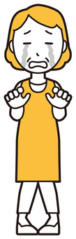  エプロンおばちゃん(黄)-090-全身 涙,おばちゃん,エプロン,お母さん,ママ,中年,おばさん,主婦,人物,かわいいのイラスト素材