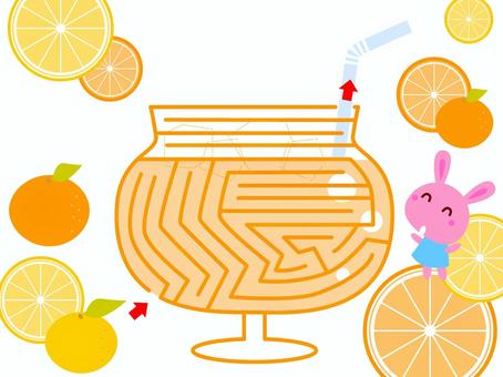 オレンジジュースの迷路 迷路,ジュース,オレンジ,爽やか,かわいい,うさぎ,フルーツのイラスト素材