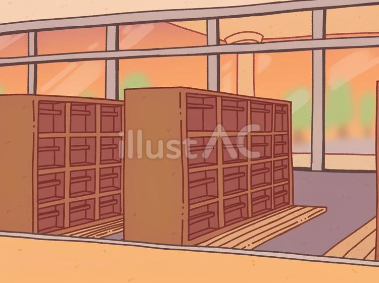 学校の靴箱（昇降口）　夕方 学校,靴箱,下駄箱のイラスト素材