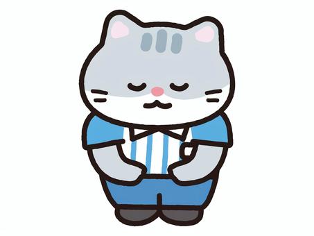 お辞儀をするねこ_グレー お辞儀をするねこ_グレー 猫,子猫,動物,お辞儀,謝罪,お礼,お願い,ポーズ,全身,新人のイラスト素材