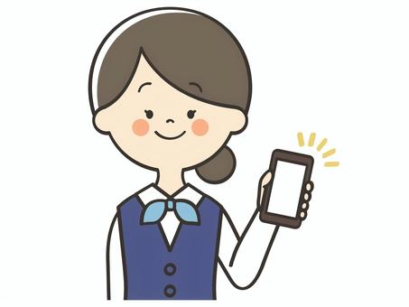 スマホを持った受付嬢 受付嬢,事務員,スマホ,画面,見せる,登録,誘導,紹介,案内,説明のイラスト素材