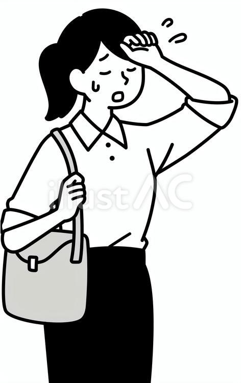 汗を拭く女性会社員　暑そうな女性 女性,スーツ,暑いのイラスト素材