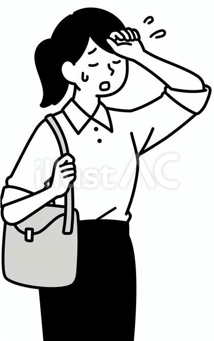 汗を拭く女性会社員 暑そうな女性