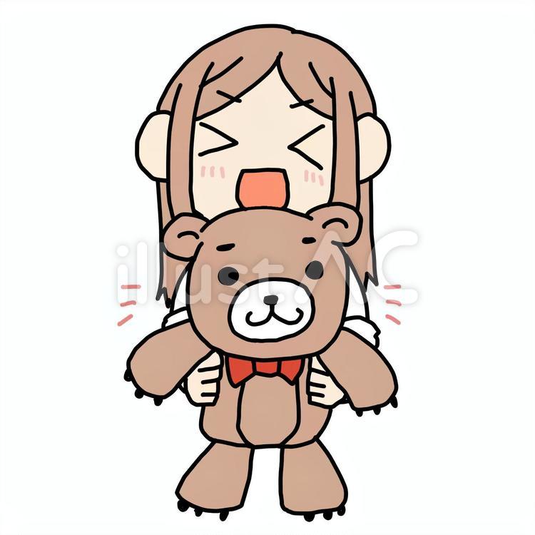 クマのぬいぐるみで喜ぶ女性 女性,ぬいぐるみ,熊のイラスト素材