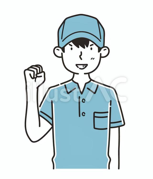 ガッツポーズをする作業着の男性 作業着,ガッツポーズ,男性のイラスト素材