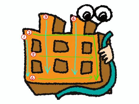 曲　漢字　書き順あり 曲,フォント,漢字,立体,文字絵,目,書き順,矢印,6画,可愛いのイラスト素材