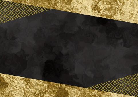 黒と金の和柄とマーブルの背景 マーブル,和柄,フレーム,抽象,黒,金,背景,青梅波,幾何学,リキッドのイラスト素材