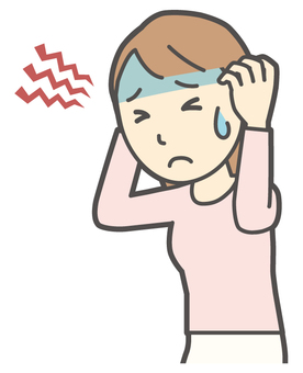  ロングヘア女性-079-バスト 頭痛,女性,女の子,人物,かわいい,痛い,耳鳴り,悩み,ストレス,病気のイラスト素材