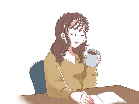 リラックス中の女性 女性,リラックス,ほっと一息,お茶,座っている,休憩中のイラスト素材