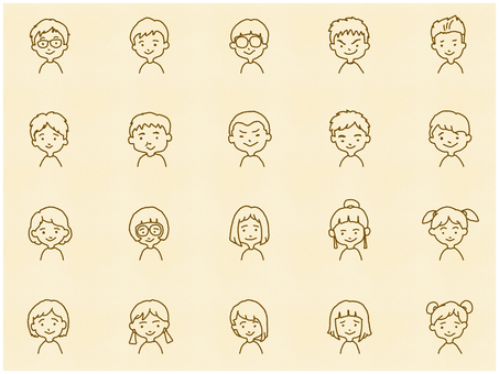 人物アイコンのセット（こども） こども,手描き,アイコン,バストショット,上半身,セット,男児,女児,学校,生徒のイラスト素材