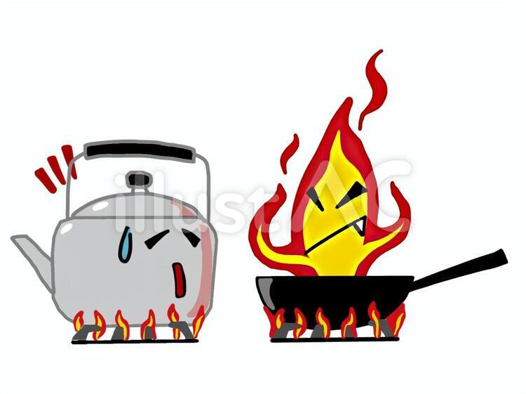 注意 火,炎,フライパンのイラスト素材