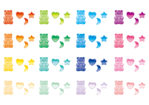 いろいろなグミのセット グミ,くま,月,星,ハート,カラフル,お菓子,おやつ,かわいい,食べ物のイラスト素材