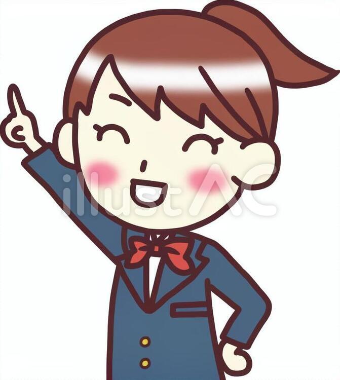 【女性学生服】斜め上_指刺し バストアップ,人物,女性のイラスト素材