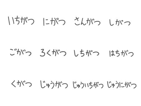 手書き風のひらがなの月セット 文字,シンプル,手書き,ゆるい,月,かわいい,１月,２月,３月,４月のイラスト素材