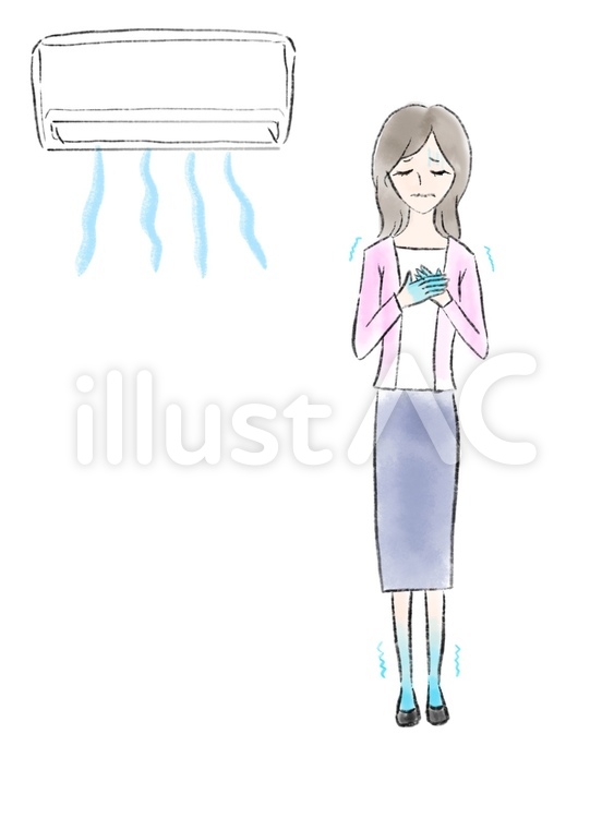 冷房で手足が冷える女性 冷え,冷え性,冷房のイラスト素材