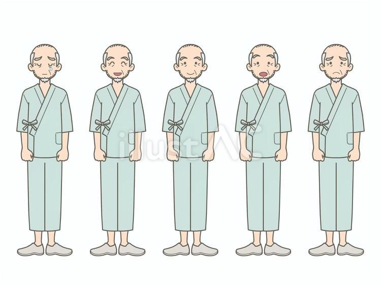 患者　男性　立ち絵　病衣　甚平 老人,高齢者,高齢のイラスト素材