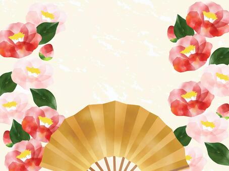 正月素材　扇子と和花の縁起のいい枠　2 午年,午,年賀状,お正月,2026,年賀はがき,年賀,令和8年,新春,冬のイラスト素材