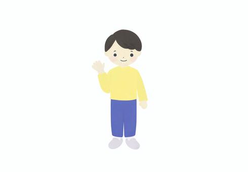 手を振る子供（短髪） 子供,さようなら,男の子,バイバイ,手描き,かわいい,シンプル,挨拶,笑顔,別れのイラスト素材