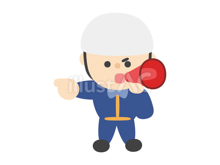 指さして拡声器で指示を出す消防士 消防士,キャラクター,拡声器のイラスト素材