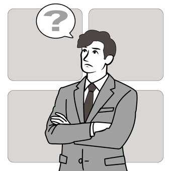 考えるサラリーマン（背景あり） サラリーマン,ビジネスマン,男性,スーツ,会社員,社会人,腕組み,考える,思案,悩みのイラスト素材