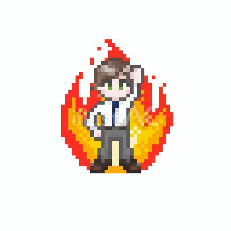 ドット絵の炎とやる気な男性社員クールビズ ドット絵,ピクセル,手のイラスト素材